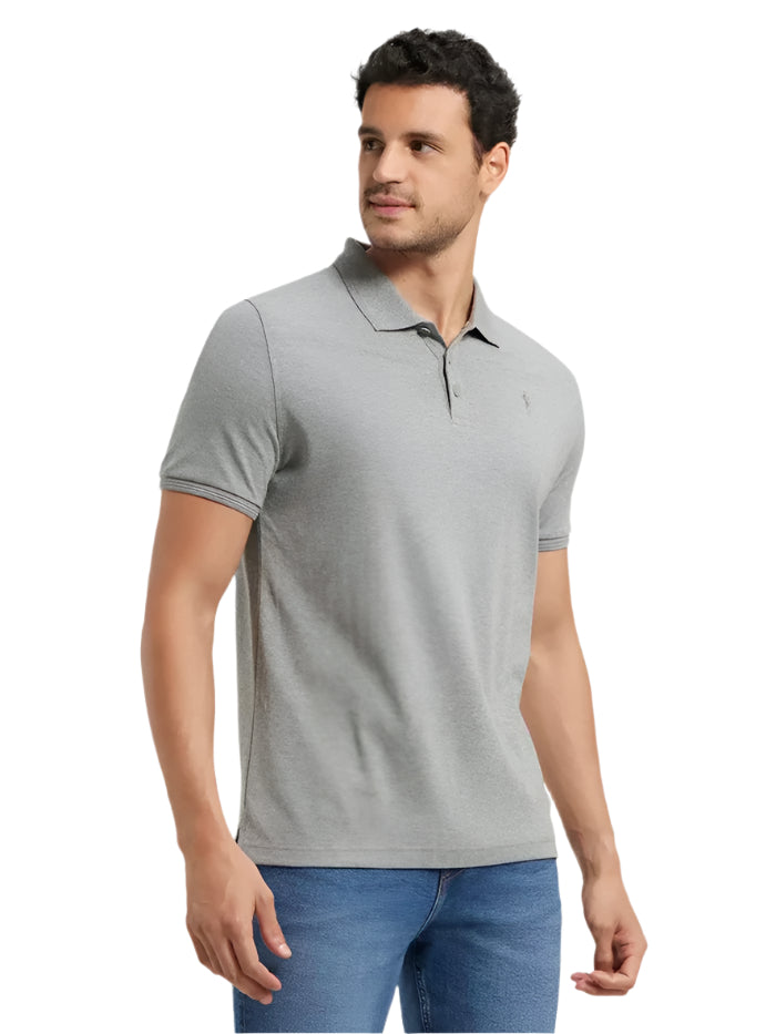 Men's Super Combed Cotton Rich Solid Half Sleeve Grey Melange Polo T-Shirt