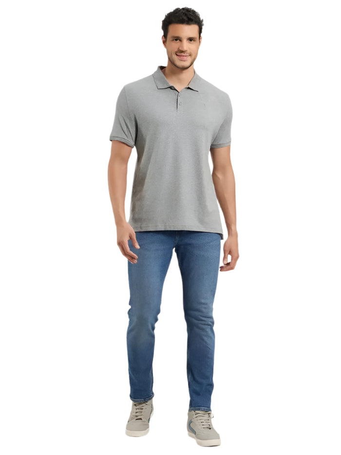 Men&#39;s Super Combed Cotton Rich Solid Half Sleeve Grey Melange Polo T-Shirt