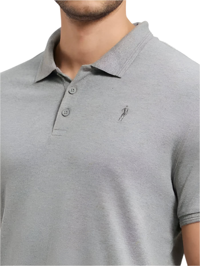 Men&#39;s Super Combed Cotton Rich Solid Half Sleeve Grey Melange Polo T-Shirt