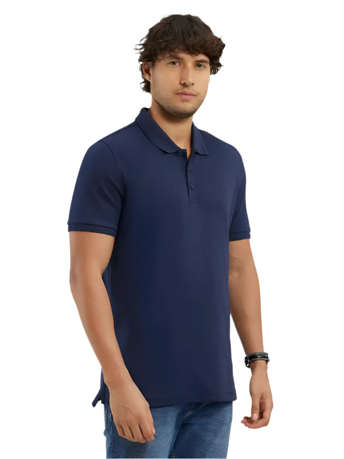 Men's Super Combed Cotton Rich Solid Half Sleeve Navy Polo T-Shirt