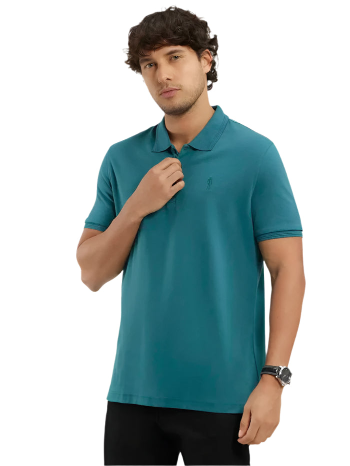 Men's Super Combed Cotton Rich Solid Half Sleeve Pacific Green Polo T-Shirt