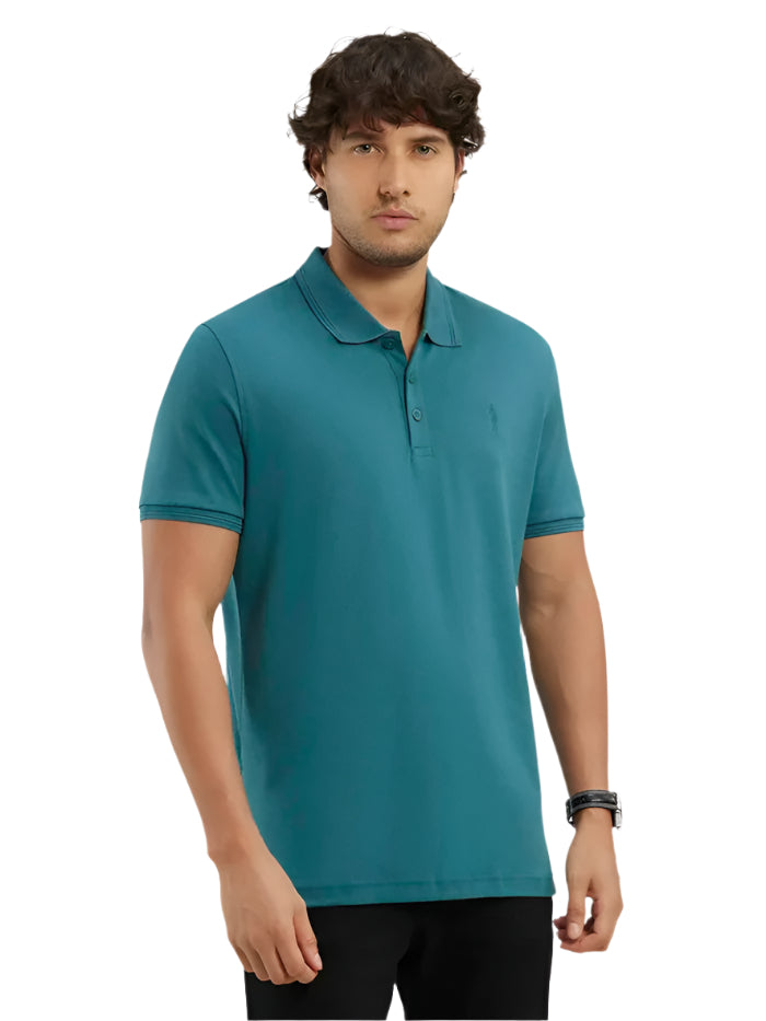 Men's Super Combed Cotton Rich Solid Half Sleeve Pacific Green Polo T-Shirt