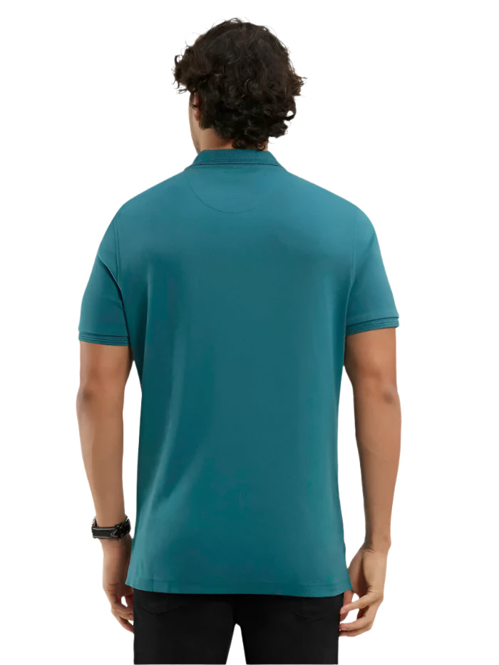 Men&#39;s Super Combed Cotton Rich Solid Half Sleeve Pacific Green Polo T-Shirt