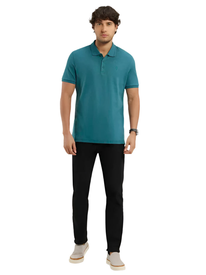 Men&#39;s Super Combed Cotton Rich Solid Half Sleeve Pacific Green Polo T-Shirt