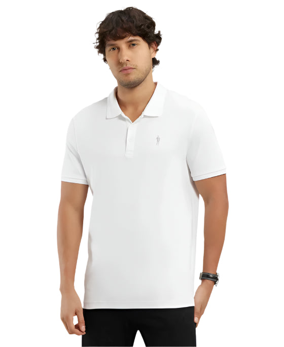 Men's Super Combed Cotton Rich Solid Half Sleeve White Polo T-Shirt