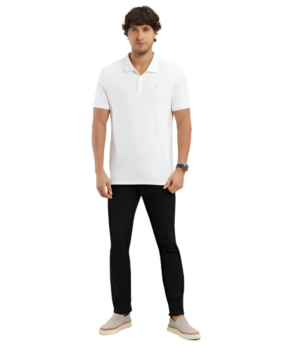 Men's Super Combed Cotton Rich Solid Half Sleeve White Polo T-Shirt