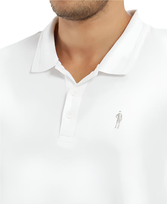 Men&#39;s Super Combed Cotton Rich Solid Half Sleeve White Polo T-Shirt