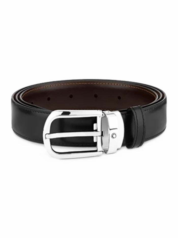 HORSESHOE BUCKLE BLACK / BROWN 30 MM REVERSIBLE LEATHER BELT