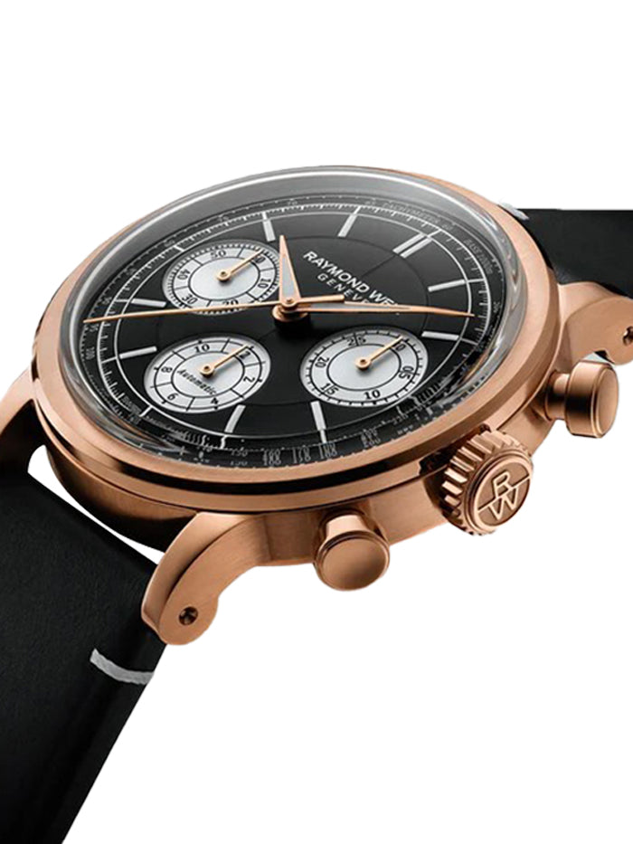 RAYMOND WEIL MILLESIME AUTOMATIC TRI-COMPAX CHRONOGRAPH BLACK SECTOR DIAL WATCH