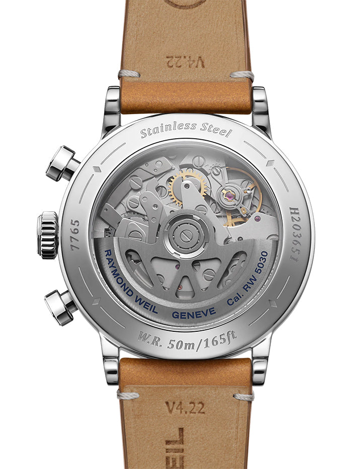 RAYMOND WEIL AUTOMATIC TRI-COMPAX CHRONOGRAPH LEATHER STRAP WATCH