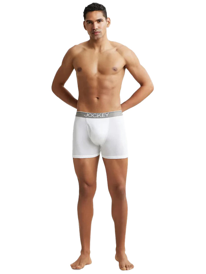 Men's Super Combed Cotton Rib Solid Boxer Brief with Ultrasoft and Durable Waistband - White