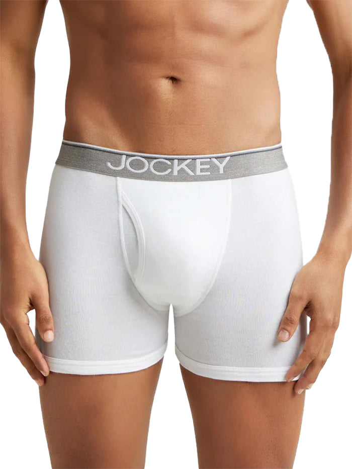 Men's Super Combed Cotton Rib Solid Boxer Brief with Ultrasoft and Durable Waistband - White