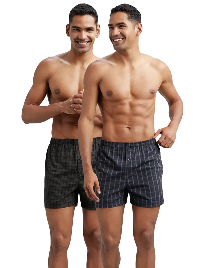 Men&#39;s Print Super Combed Mercerized Cotton Woven Striped Inner Boxers (Pack of 2)