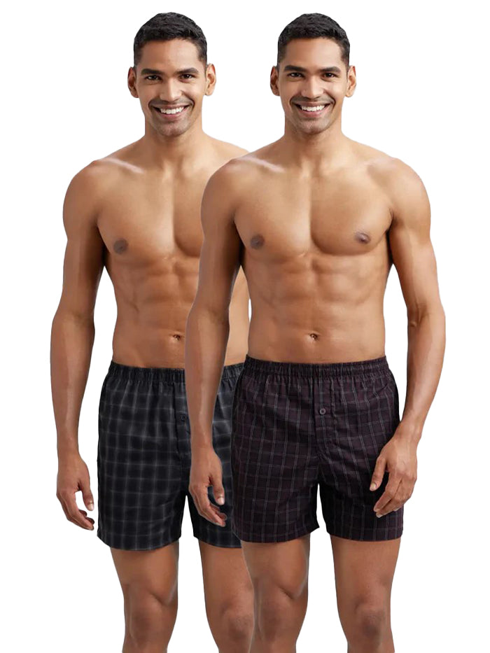 Men's Print Super Combed Mercerized Cotton Woven Striped Inner Boxers (Pack of 2)