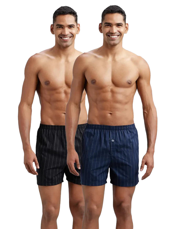 Men's Print Super Combed Mercerized Cotton Woven Striped Inner Boxers (Pack of 2)