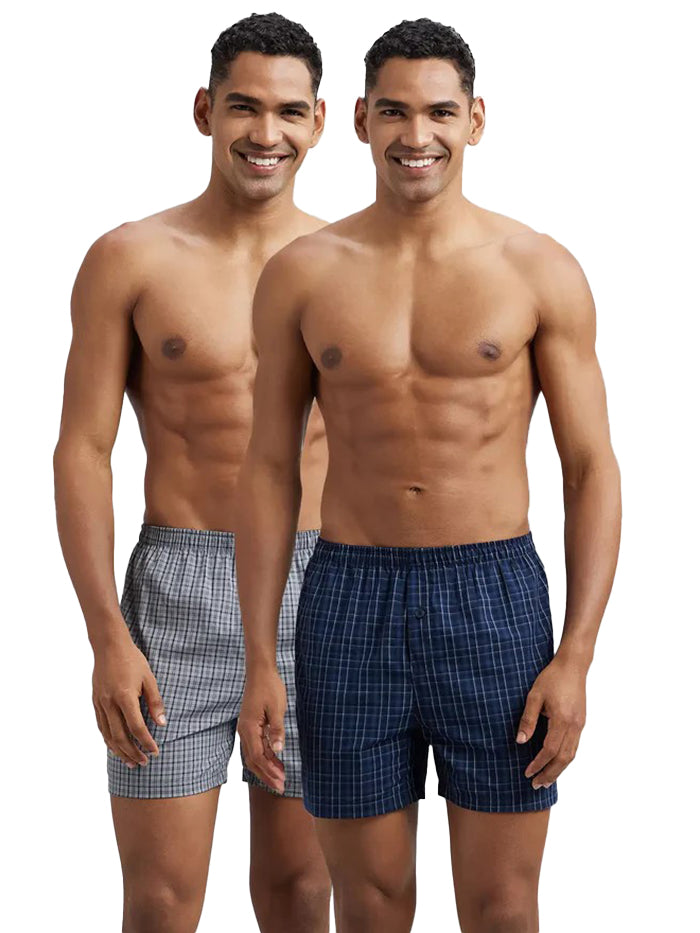 Men&#39;s Print Super Combed Mercerized Cotton Woven Striped Inner Boxers (Pack of 2)