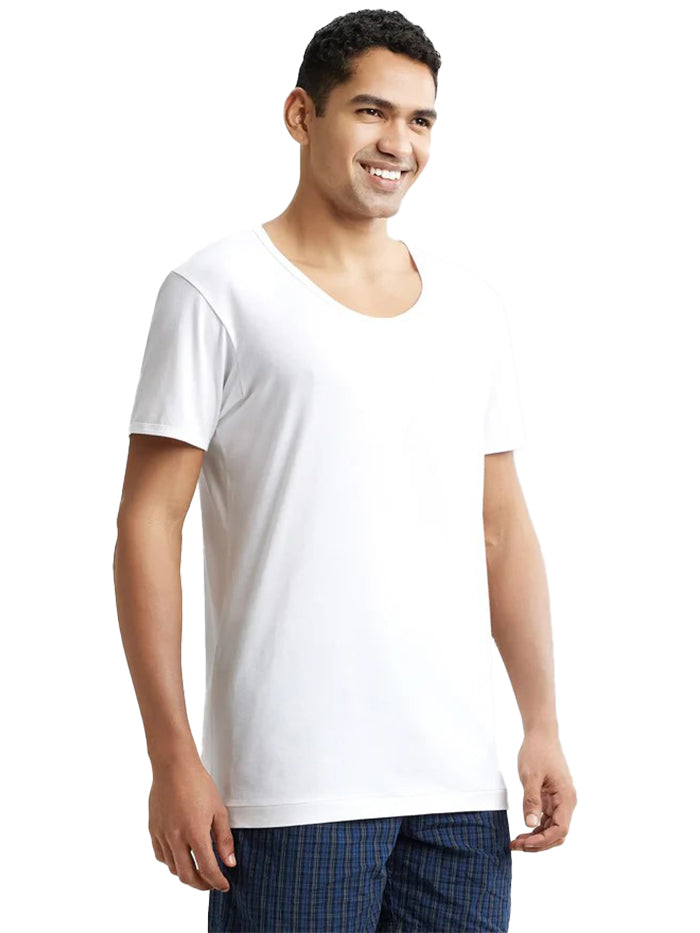 Men's Super Combed Cotton Round Neck Half Sleeved White Vest