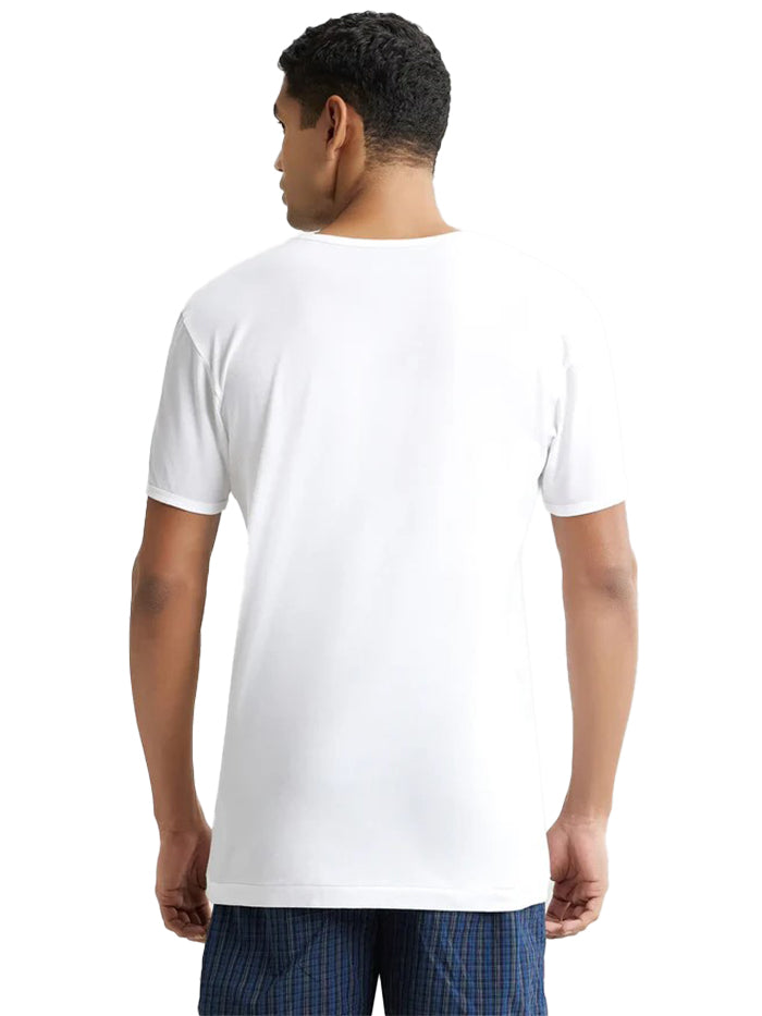 Men's Super Combed Cotton Round Neck Half Sleeved White Vest