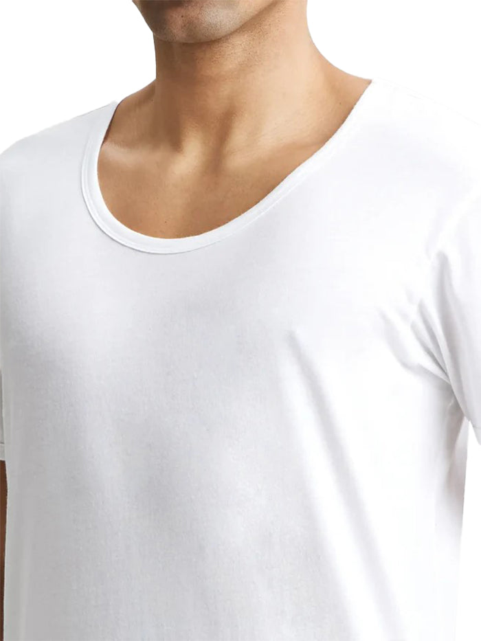 Men&#39;s Super Combed Cotton Round Neck Half Sleeved White Vest