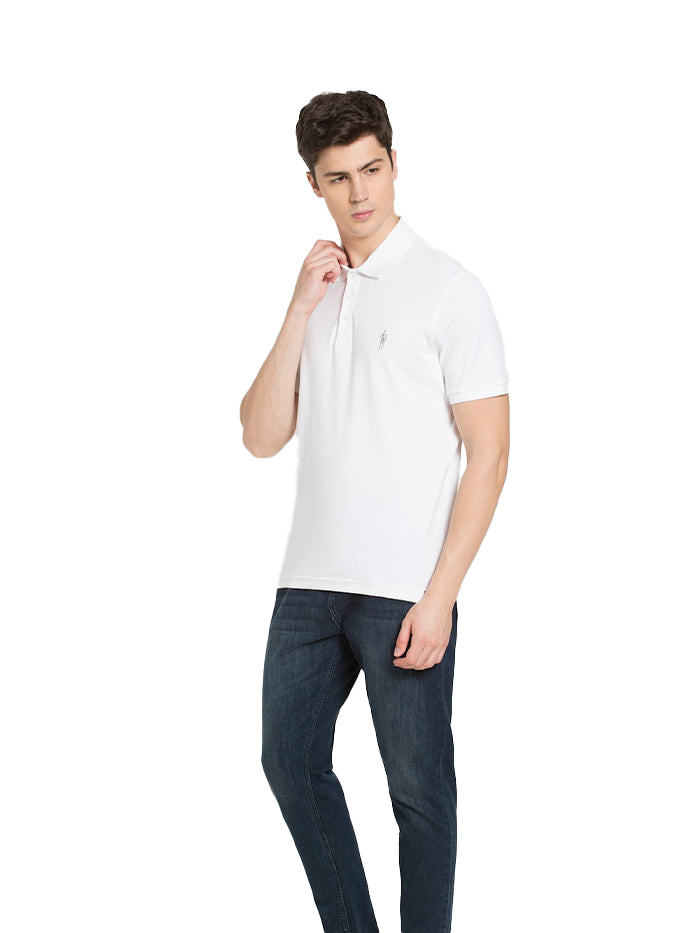 Men's White Cotton Polo T-Shirt