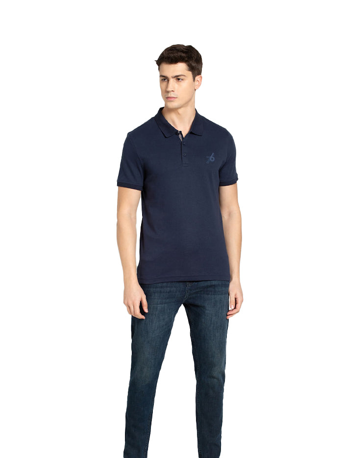 Men's Navy Cotton Half Sleeve Polo T-Shirt