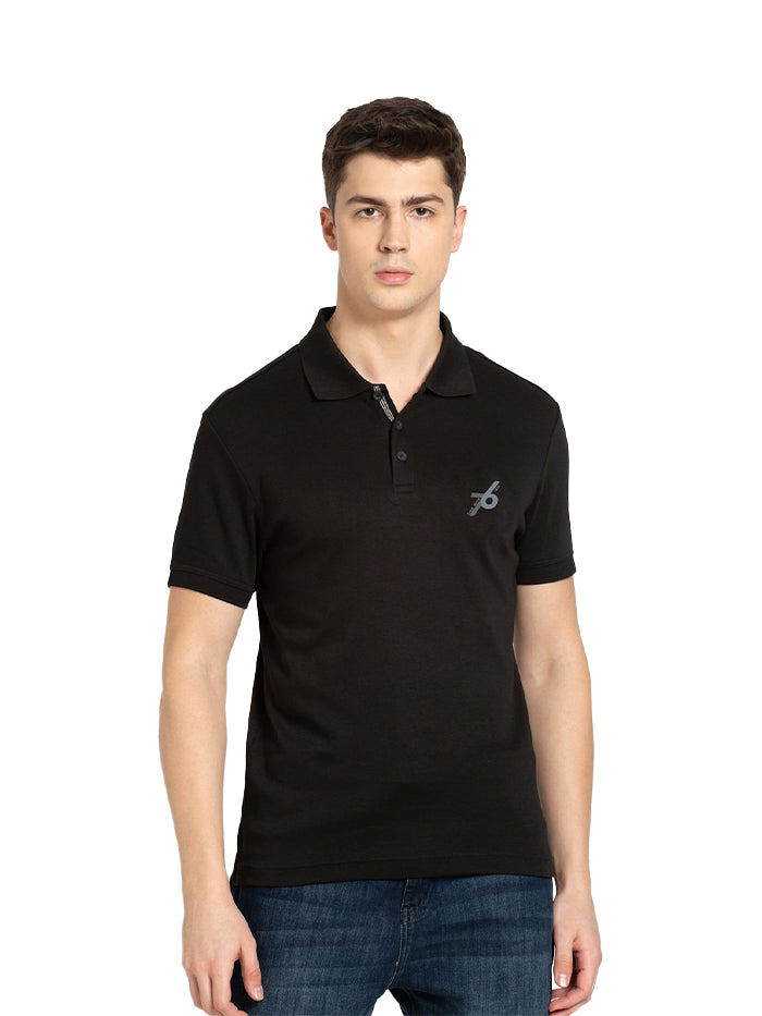 Men's Black Cotton Polo T-Shirt