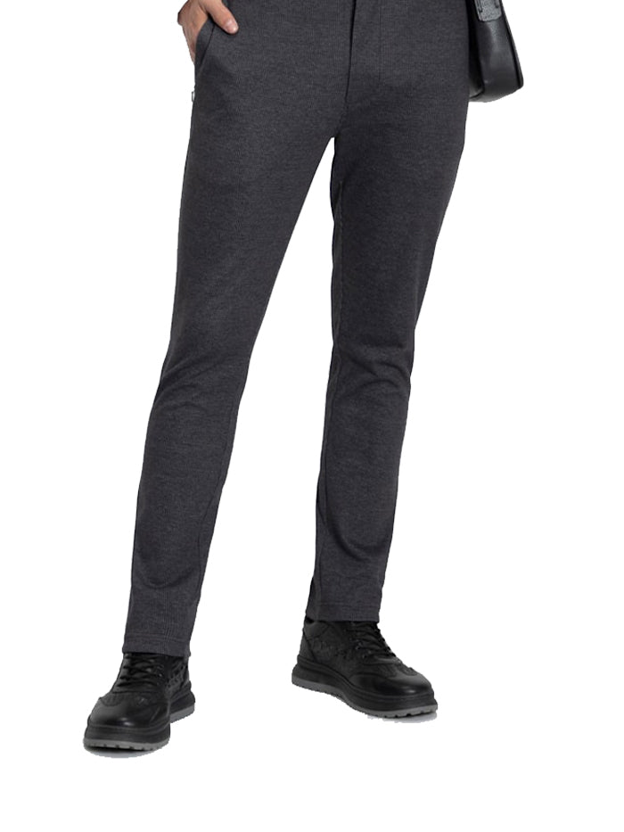 Men's Black Cotton Rich Slim Fit Solid Pants