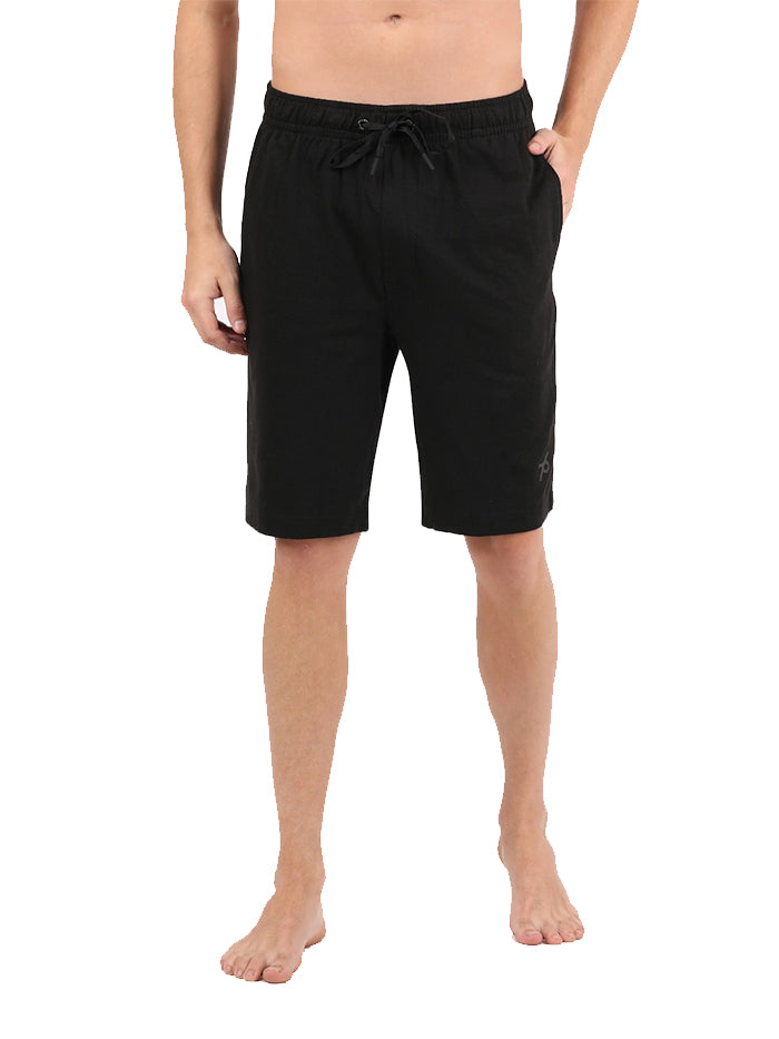 Men's Black Cotton Regular Fit Solid Shorts