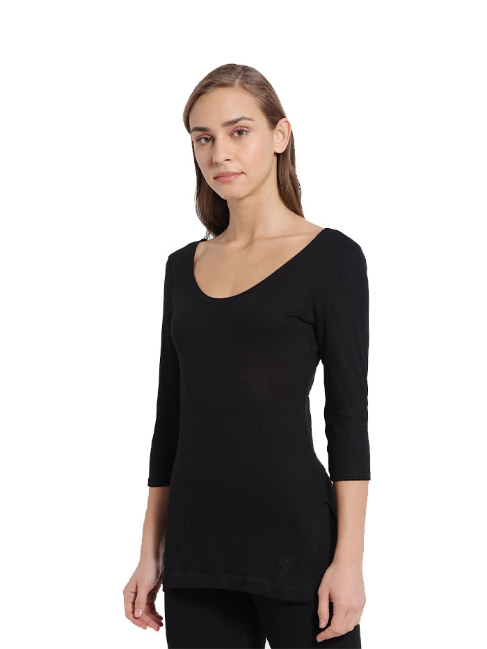 Women&#39;s Black Three Quarter Sleeve Thermal Top