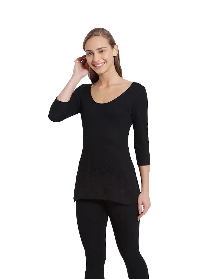 Women's Black Three Quarter Sleeve Thermal Top