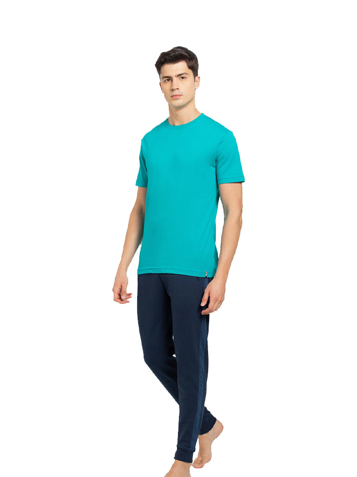 Men&#39;s Navy Cotton Rich Slim Fit Dual Tone Joggers