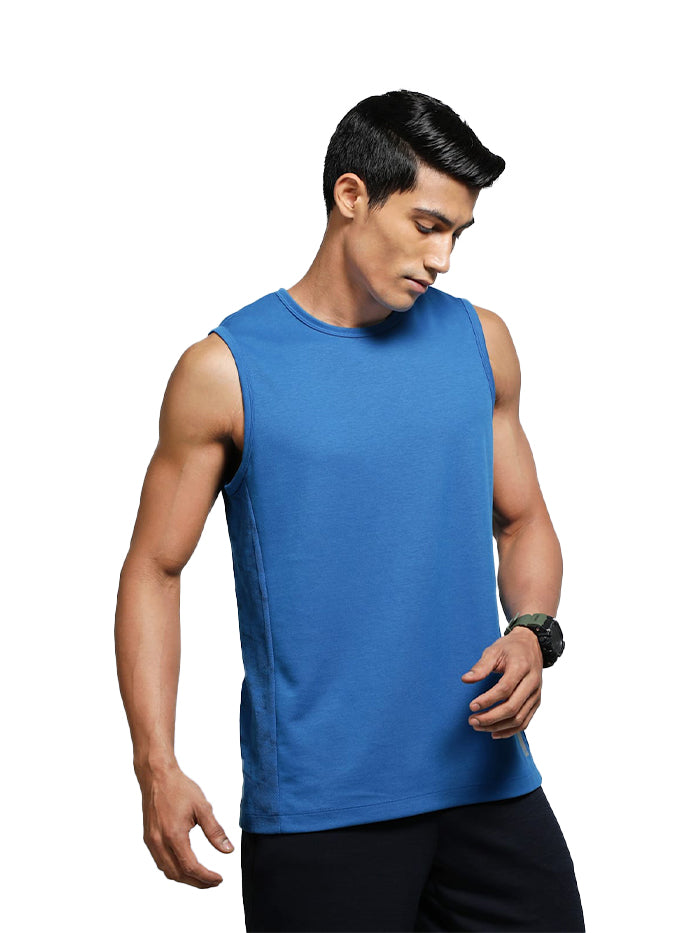 Men's Blue Combed Cotton Blend Breathable