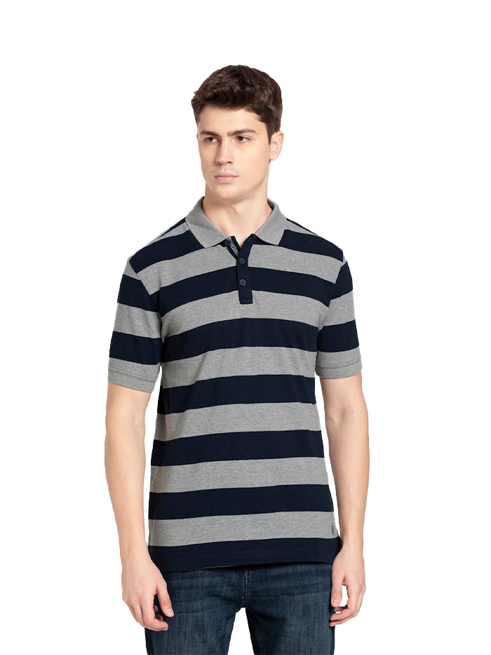 Men Cotton Rich Striped Polo T-Shirt