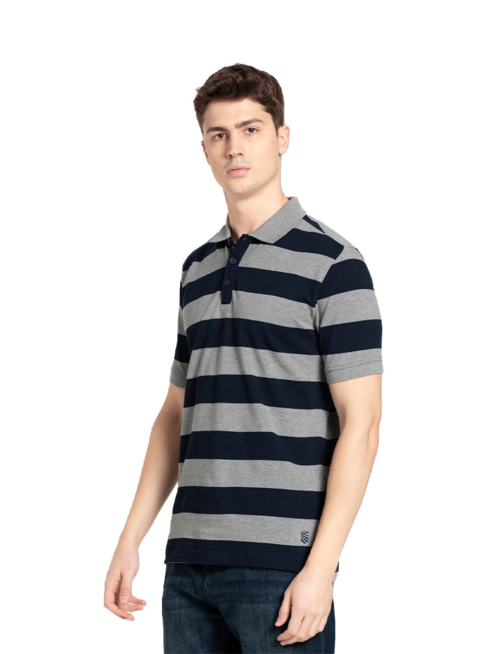 Men Cotton Rich Striped Polo T-Shirt