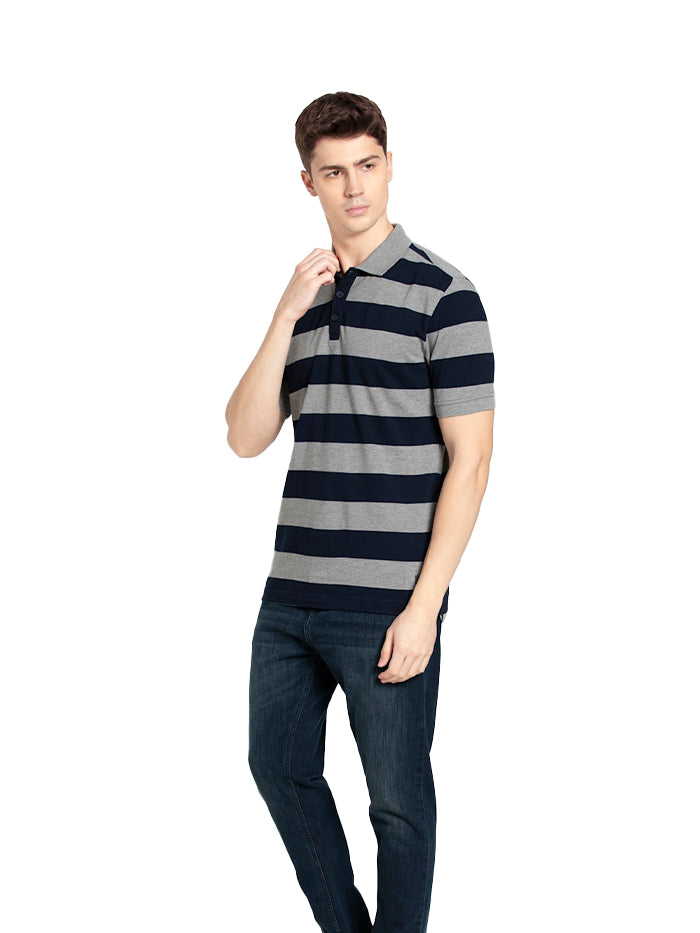 Men Cotton Rich Striped Polo T-Shirt