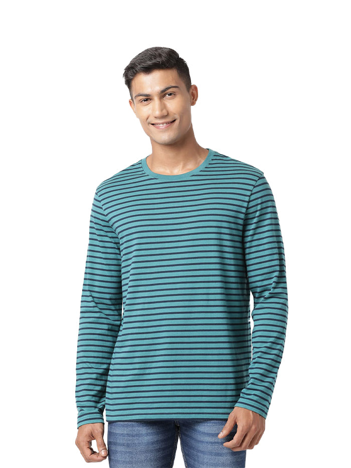 Men's Striped Round Neck Full Sleeve T-Shirt