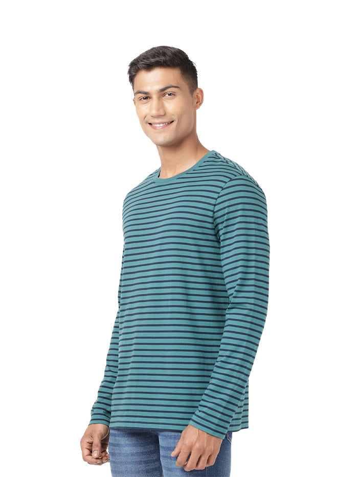 Men's Striped Round Neck Full Sleeve T-Shirt