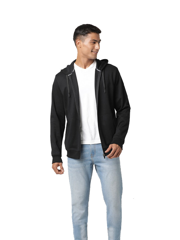 Men's Black Cotton Cuff Hoodie Jacket