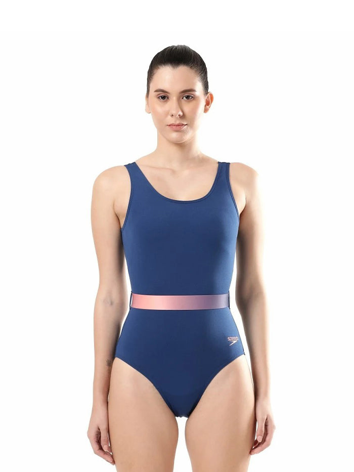 Belted Deep U-Back One-Piece - 81236315473