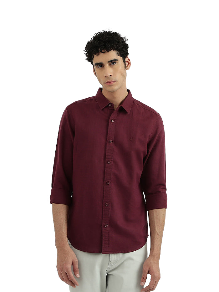 UNITED COLORS OF BENETTON MEN SOLID SPREAD COLLAR SHIRT