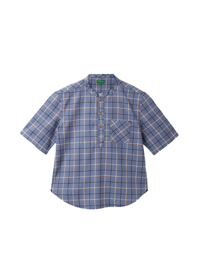 BOYS CHECKED MANDARIN COLLAR SHIRT