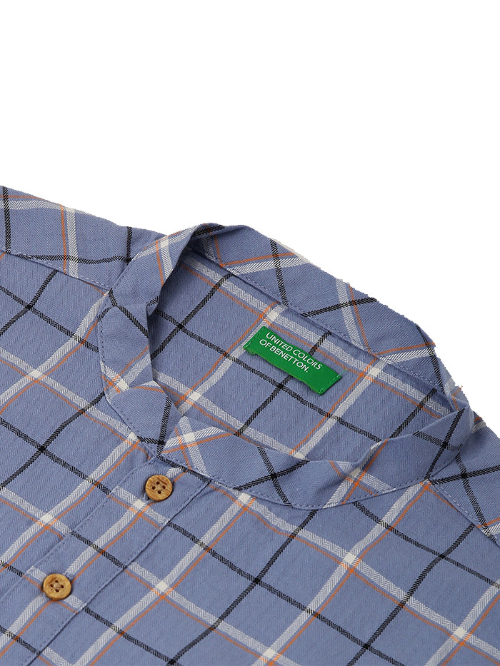 BOYS CHECKED MANDARIN COLLAR SHIRT