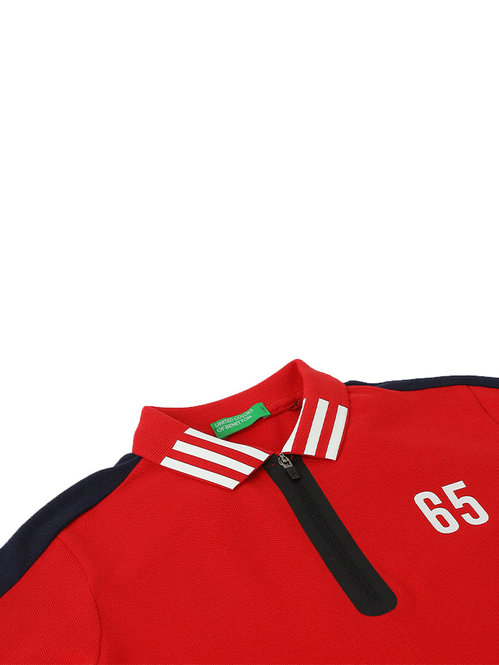 BOYS REGULAR-FIT SOLID ZIPPER POLO T-SHIRT