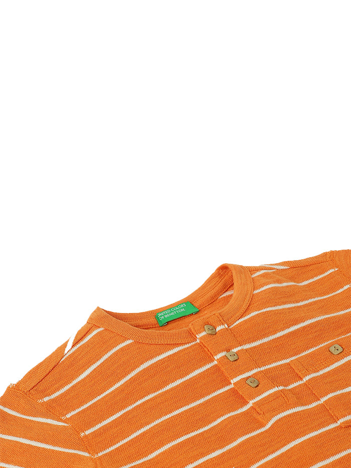 REGULAR-FIT HENLEY COLLAR STRIPED T-SHIRT