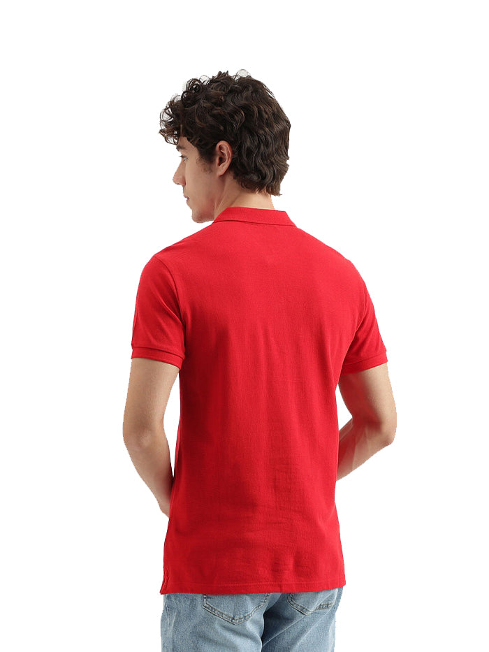 REGULAR FIT POLO NECK SOLID PATTERN T-SHIRT