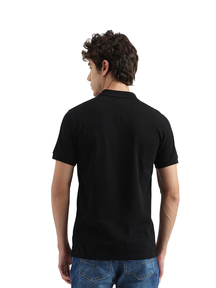 REGULAR FIT POLO NECK SOLID PATTERN T-SHIRT