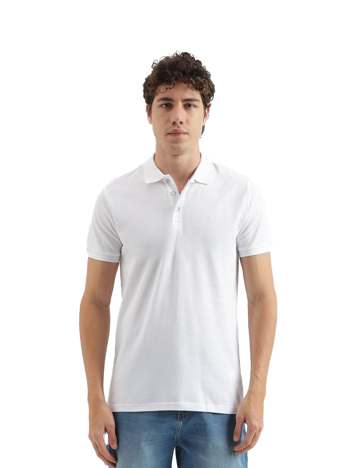 REGULAR FIT POLO NECK SOLID PATTERN T-SHIRT