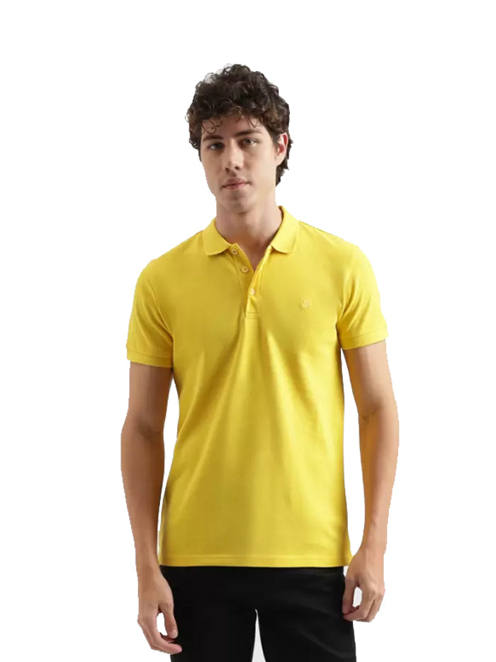 Men Solid Polo Neck Pure Cotton Yellow T-Shirt