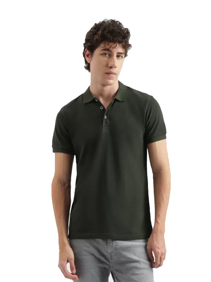 Men Solid Polo Neck Pure Cotton T-Shirt