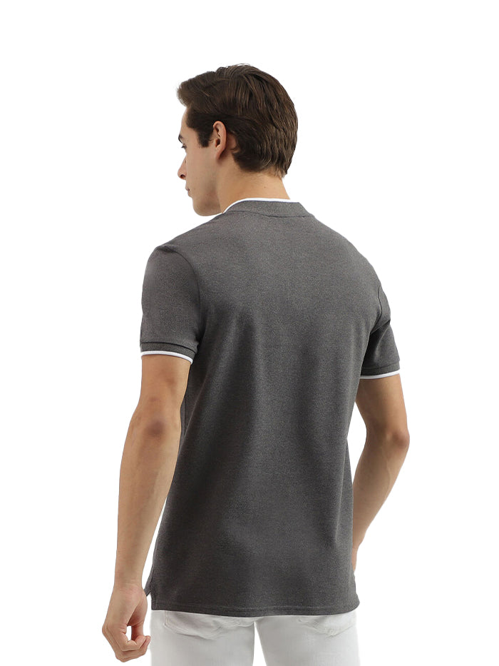 MEN'S REGULAR FIT POLO NECK SOLID T-SHIRT